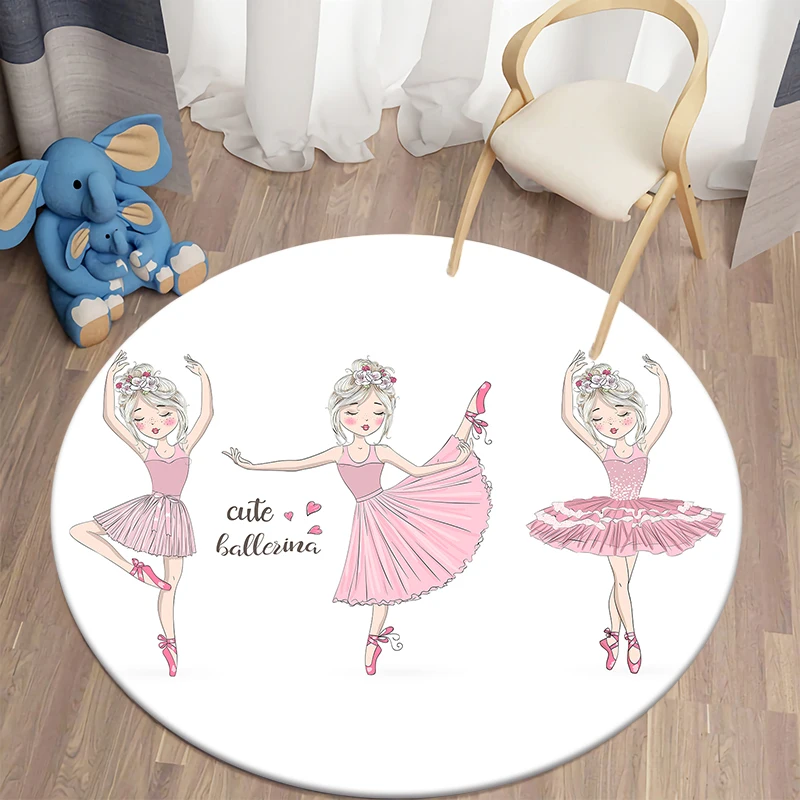 Round Carpet Ballet Girl Living Room Area Children's  Mat Bedroom Decorative Floor  Door 