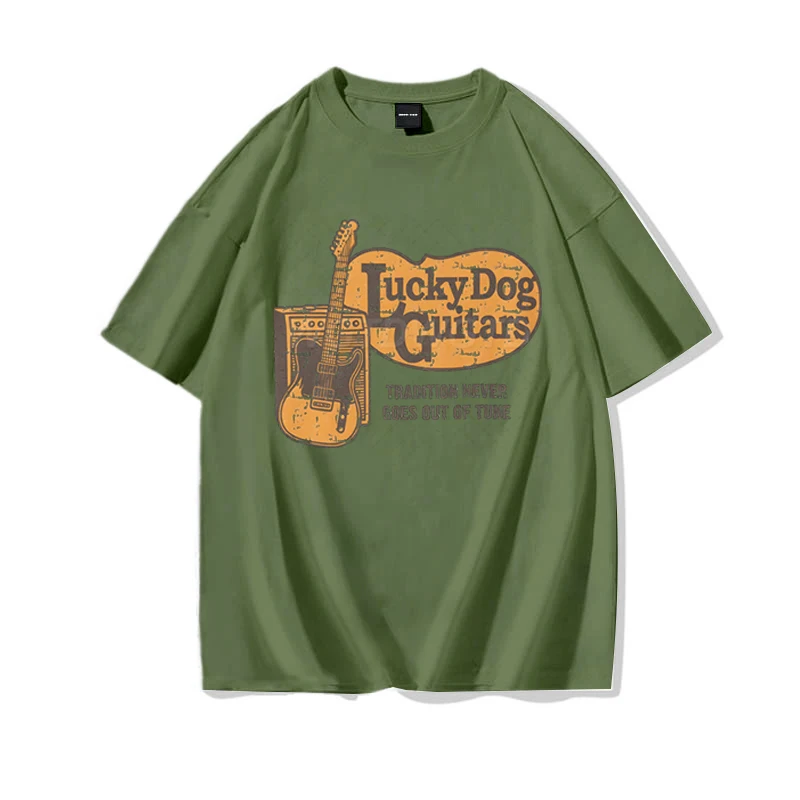 الراحة الألوان رجل امرأة تي شيرت محظوظ الكلب القيثارات الجرافيك تي شيرت التقليد أبدا الخروج من لحن 2025 تي شيرت القطن المحملة