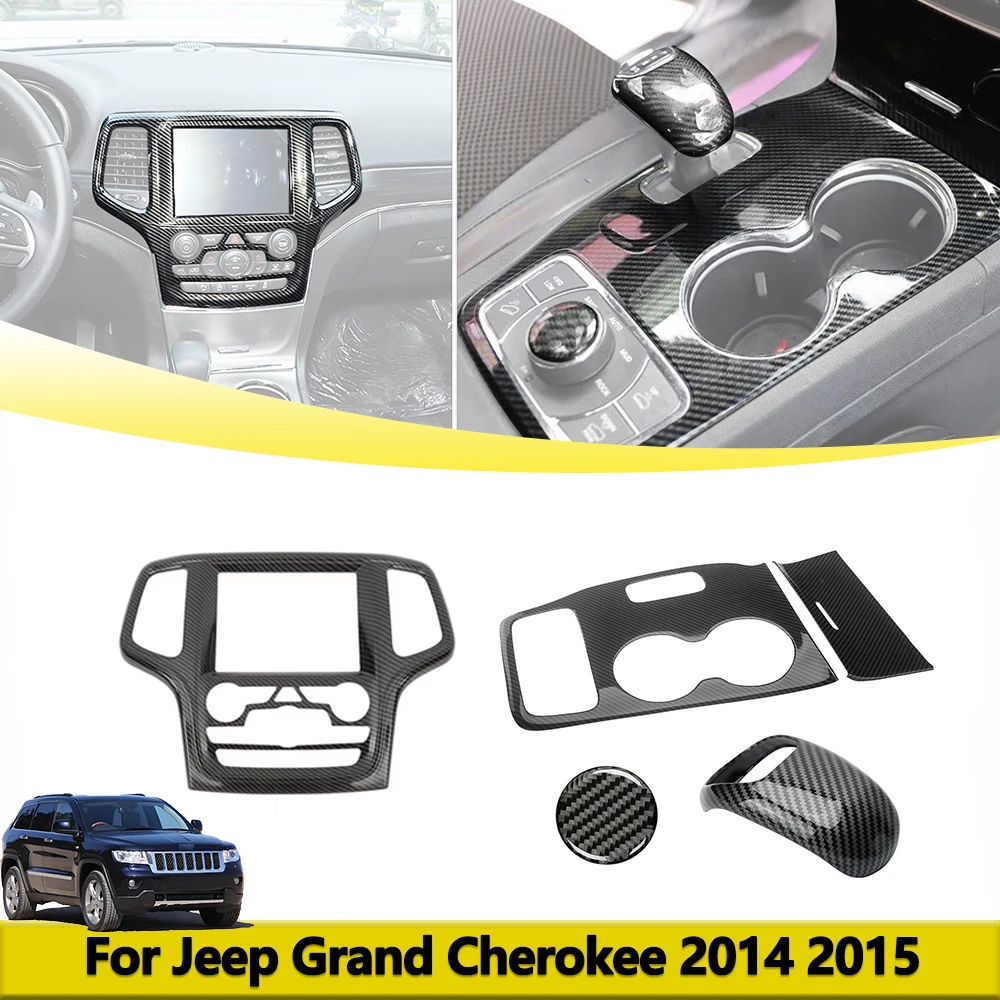 

Navigation Panel Gear Shift Knob Lever Decoration Cover Trim For Jeep Grand Cherokee 2014 2015 Carbon Fiber Interior Accessories