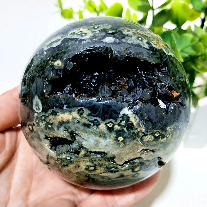 Natural Stone Ocean Jasper Geode Crystal Cluster Sphere Meditation Spirit Exorcism Feng Shui Crystal Home Room Decoration
