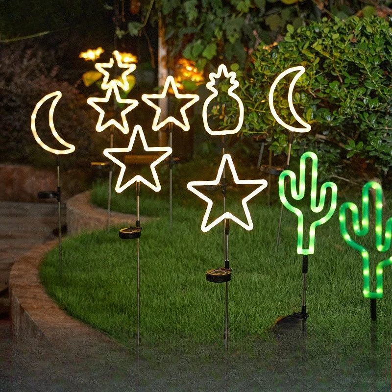 LED Solar Garden Courtyard Floor Insert Lawn Colored Lights, Waterproof Star Cactus-shaped LED Neon Floor Insert Lights
