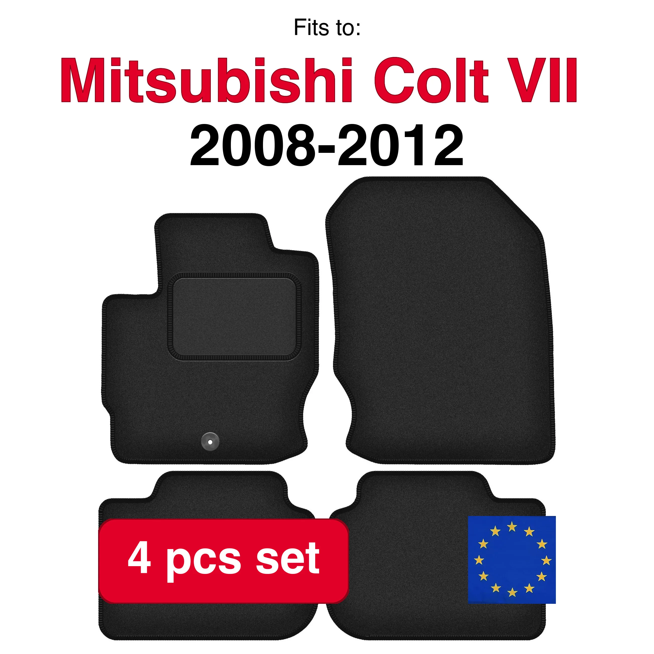 Image of Velours-Automatten für Mitsubishi Colt VII HB ohne Luftzirkulation (2008-2012) – Schwarz (4 Stück), passgenaues Automattenset