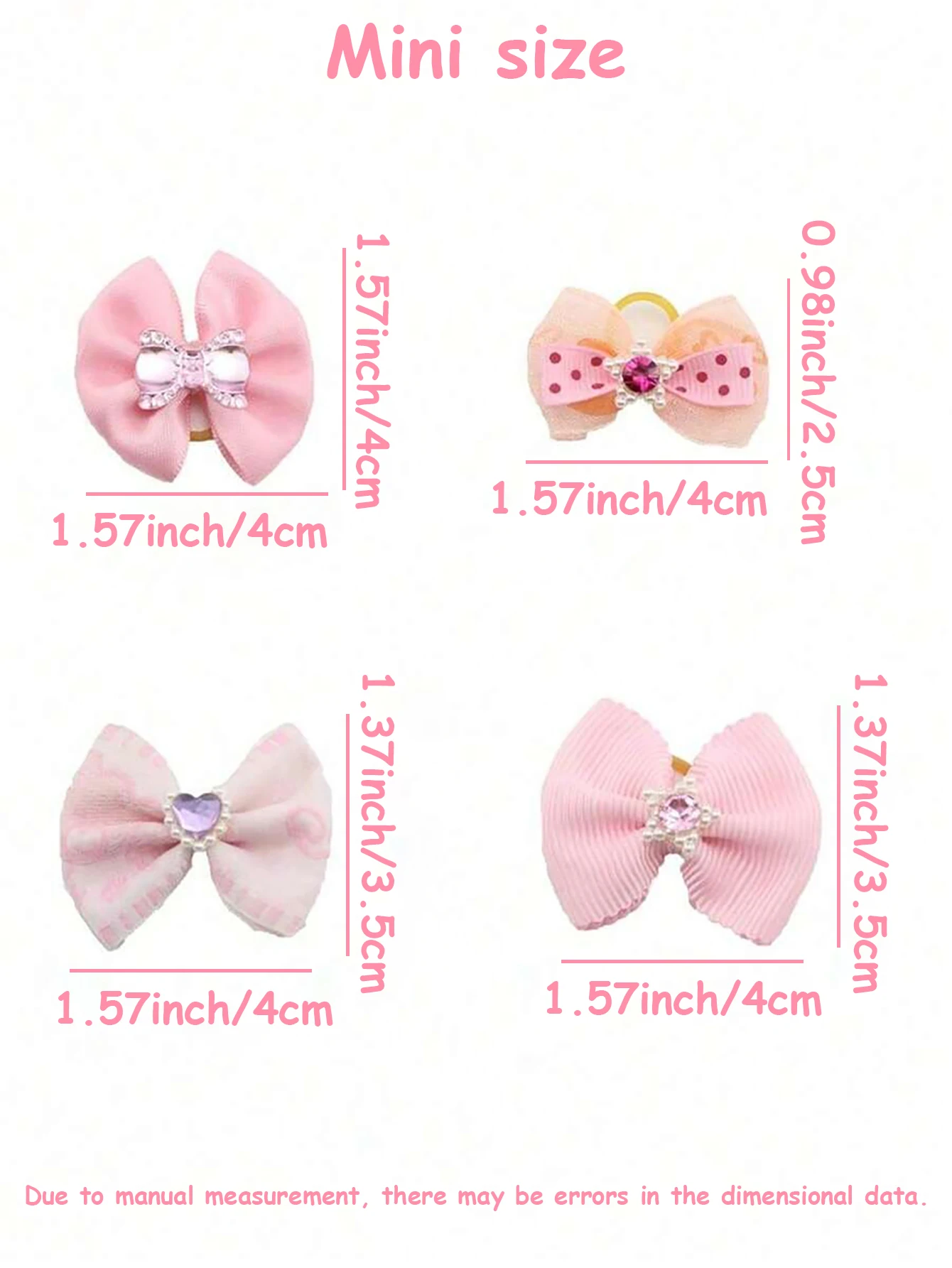20 Pink Pet Rubber Bands, Bow-Knot Hair Accessories