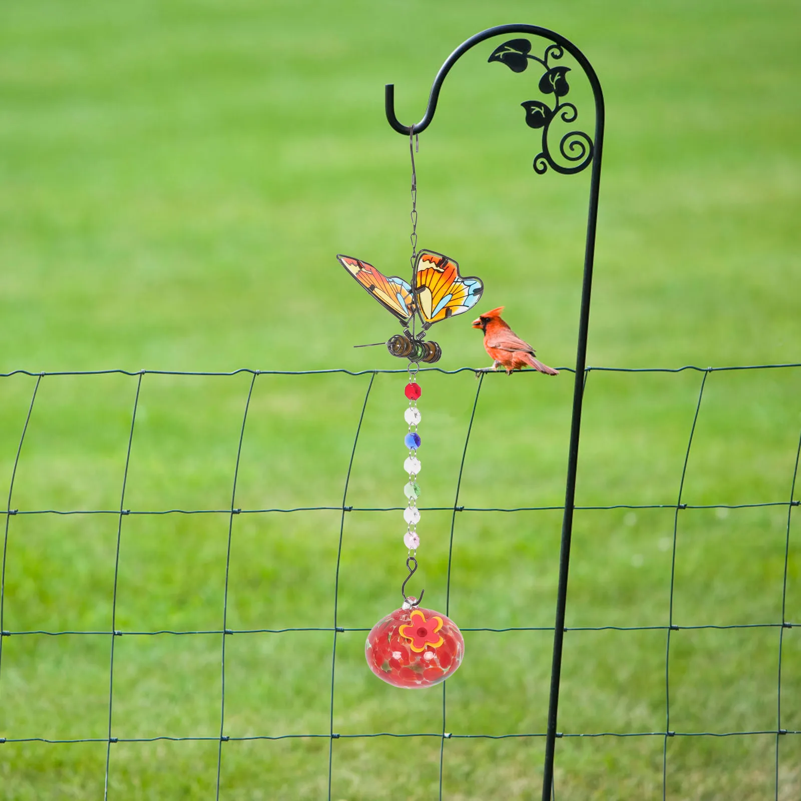 

Hummingbird Feeder Wind Chime Hanging Type Glass Ball Design Outdoor Bird Feeding Tool for Garden Patio Small Hummingbird