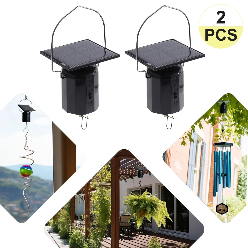 2pcs Black Solar Rotary Wind Chime Motor With Hook, Solar Powered Outdoor Decorative Windmill Solar Motor, Easy Installation