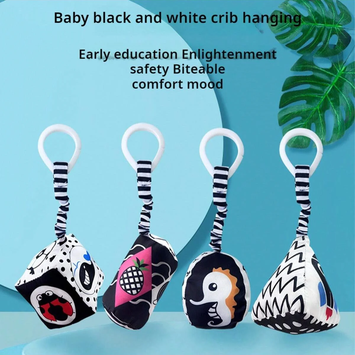 ของเล่นโมบายเด็ก 4 รูปทรง ลูกบาศก์ ทรงกระบอก สามเหลี่ยม สีดำขาว ของเล่นมอนเตสซอรี่สำหรับเตียงเด็ก กระตุ้นประสาทสัมผัสสำหรับทารกแรกเกิด ของขวัญสำหรับเด็กแรกเกิด