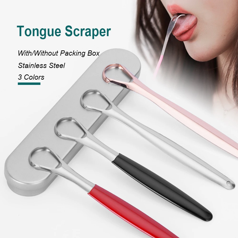 3Pcs Portable Tongue Scraper Reusable Stainless Steel Oral Hygiene Coating Brush With Case Bad Breath Remover Adult Travel Use