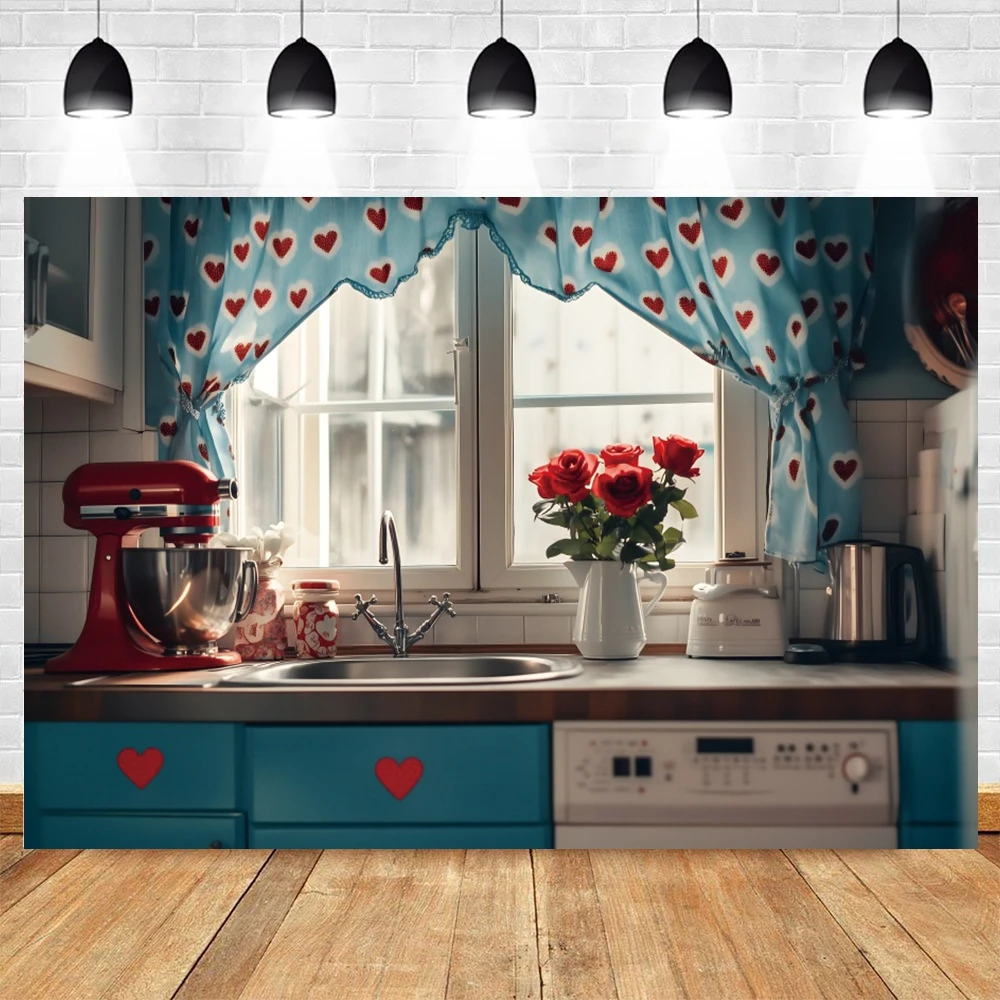 February 14th Valentine's Day Backdrop Photography Love Heart Rose Curtain Cabinet Couple Portrait Photo Background Photocall