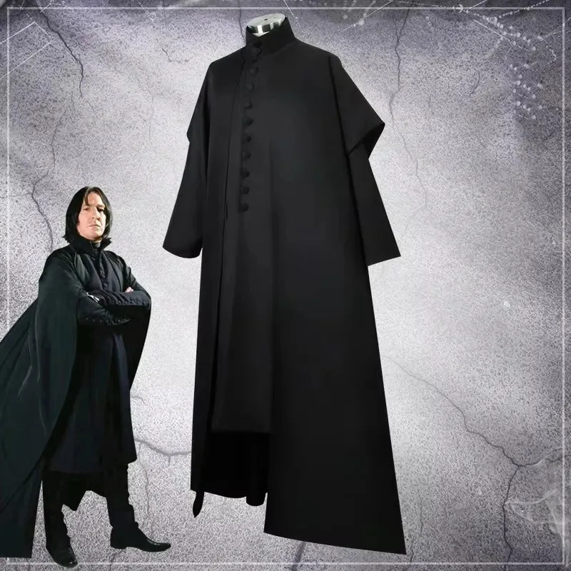 

Movie Professor Severus Snape Cosplay Costume Anime Hogwartes School Black Cloak Robe Halloween Carnival Party Uniform Suits