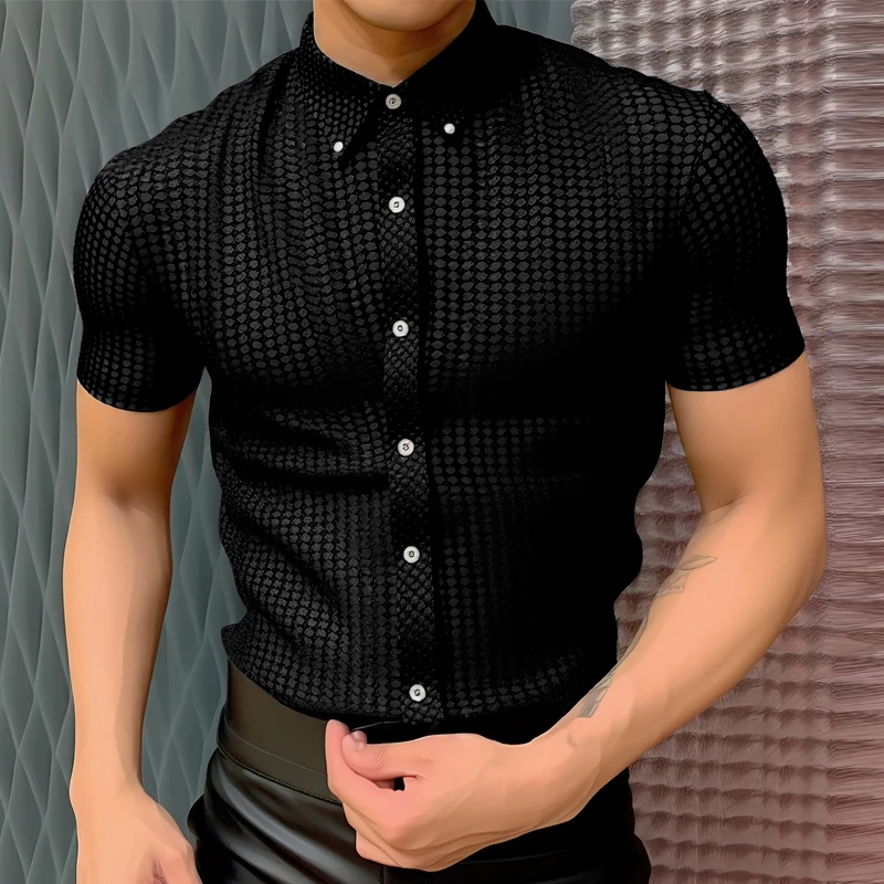 INCERUN الرجال قميص التلبيب كم قصير لامعة ملابس الرجال غير رسمية الشارع الشهير الصيف موضة الترفيه حفلة الذكور قمصان قمصان 2026