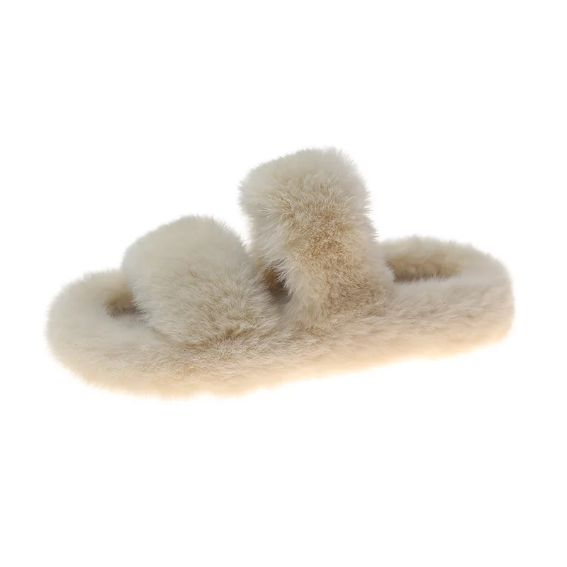 2023 Winter Keep Warm Women Fur Furry Slippers for Home Fluffy Soft Indoor Slides Thick Flats Heel Non Slip Indoor House Shoes