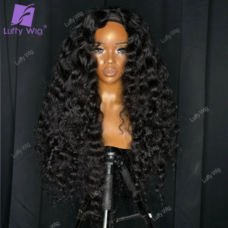 Long Curly V Part Wig Human Hair Brazilian Remy Thin VPart Wigs No Leave Out Middle U Part Wig Glueless For Black Women LUFFY