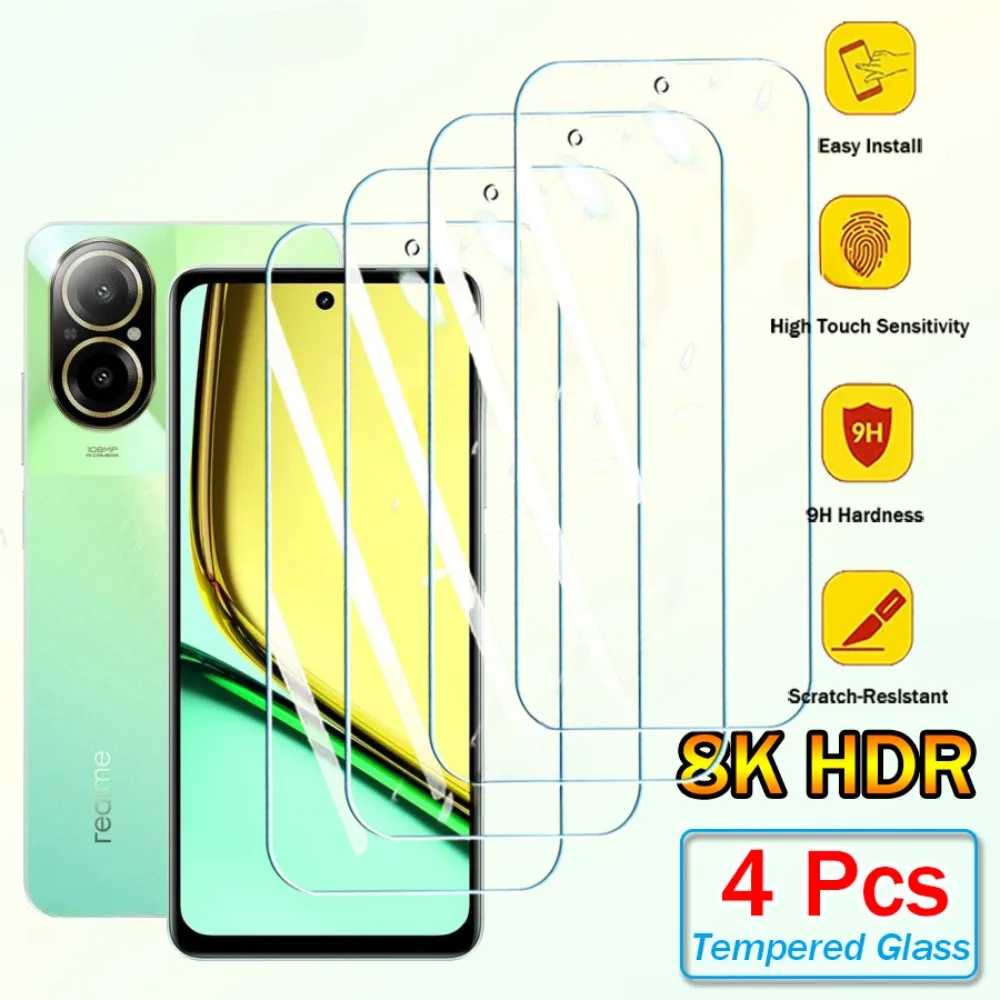 4Pcs Full Cover Tempered Glass For Realme C67 C65 C63 C61 C60 C55 C53 C51 C51S Screen Protector Protective Glass Film