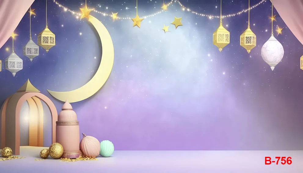 Eid Mubarak Backdrop for Photography Eid Al-Adha Islamic Ramadan Kareem Mosque Golden Lamps Moon Sheep Background Photo Studio