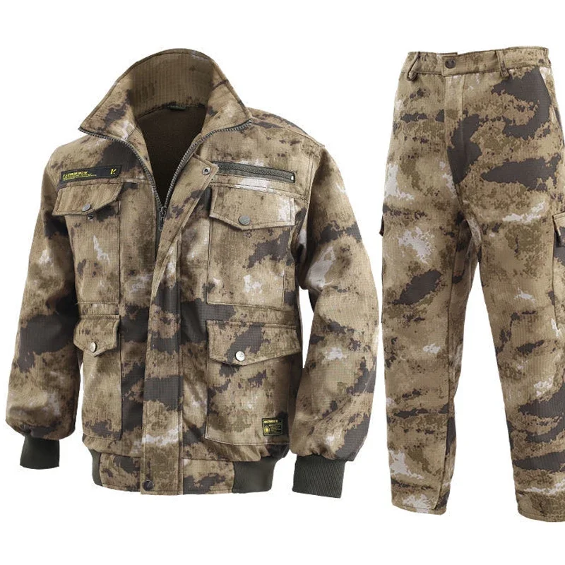 Heren Winterpak Plus Tactische Training Fleece Meerdere Zakken Jas Cargo Broek Slijtvaste Warme Camouflage 2 Stuks Sets Nieuw