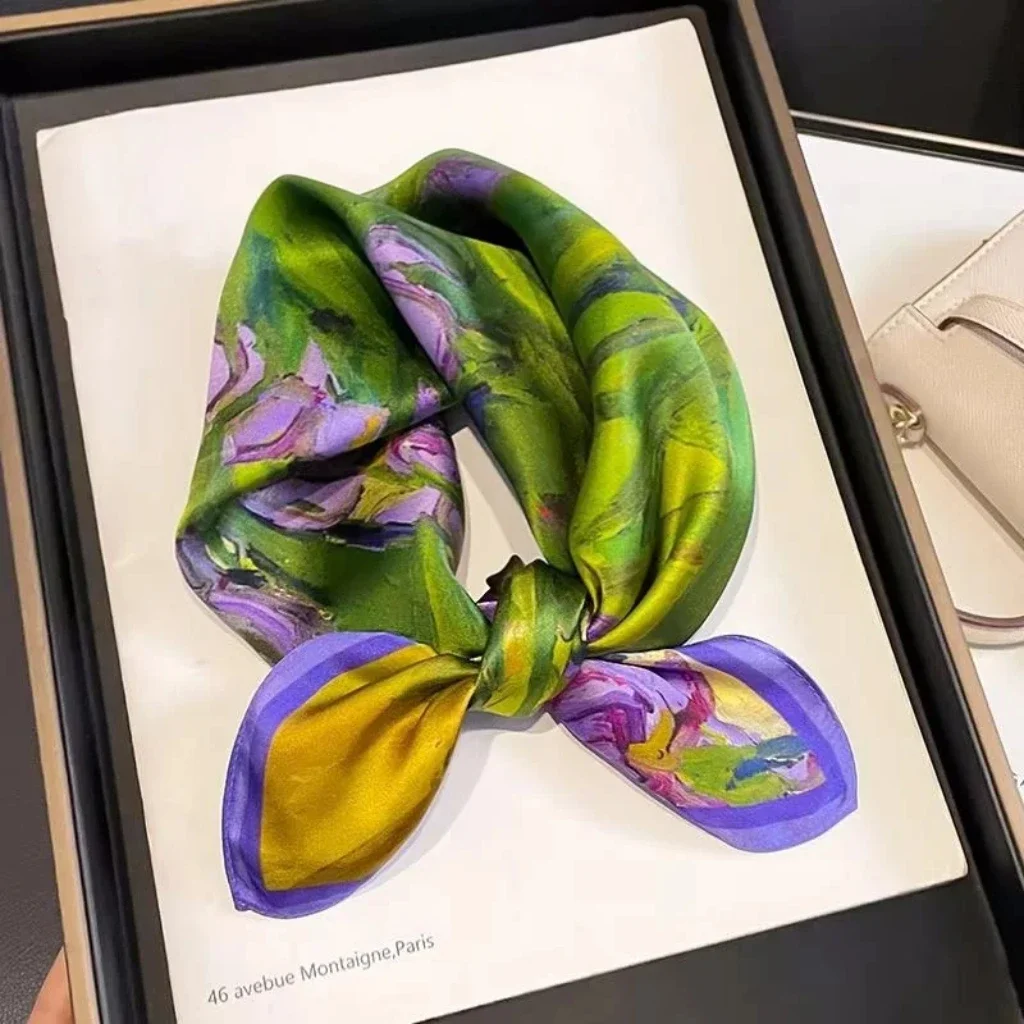 2025 mode 100% véritable foulard en soie 53cm carré Bandelet femmes soie tempérament petite écharpe cou enveloppe décorative imprimé foulards
