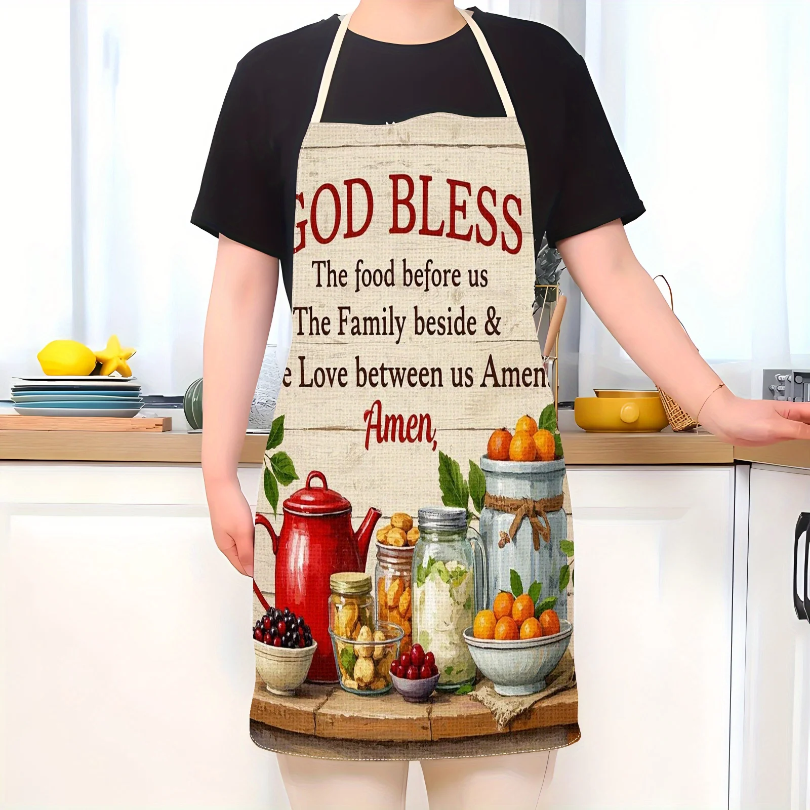 1pc Linen Kitchen Apron Vintage Food Print 