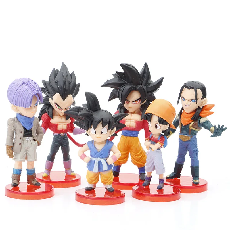 6 Pcs/Lot 8cm Dragon Ball GT Figure Son Goku Super Saiyan 4 And Pan Model Dolls