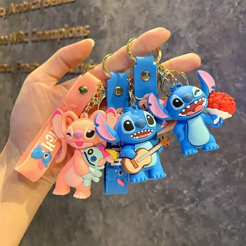 MINISO Cute Disney Rosas Stitch doll Keychain Cartoon Minnie Keyring Hanging Couples Bag Pendant Small Gift