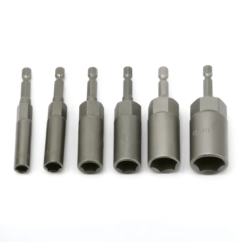 6Pcs 80mm Length Bolt Nut Driver Sockets Bit Set Deep Electric Wrench Socket 1/4 Hex Shank 7 9 11 13 16 18mm