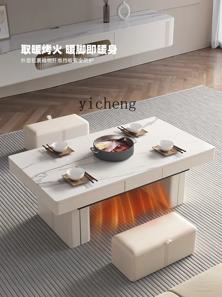 v9.10-Voice Lifting Fire Coffee Table Dual-Use Living Room Home Small Apartment Smart Heating Table