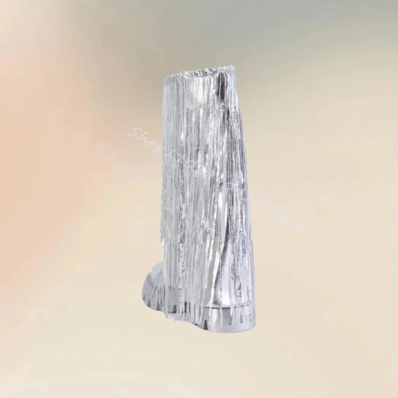 シルバータッセル装飾ウェーブパターンボトムブーツ弾性バンド女性靴ハイカットファッションパーティー宴会2024 zapatos para mujer