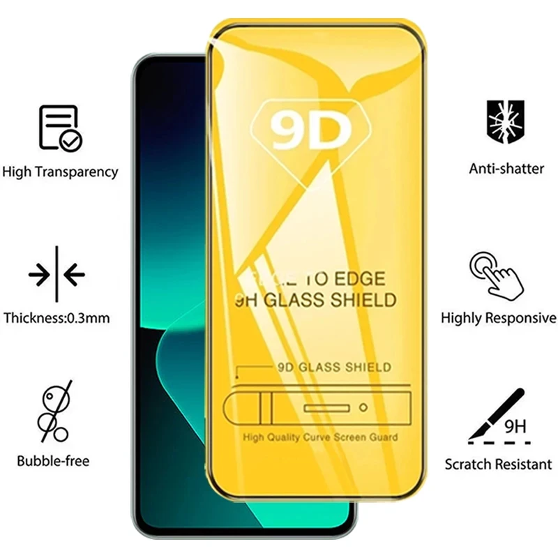 9D Tempered Glass For Xiaomi Redmi Note 13 Pro 5G 13C 12C 12 11 10 10C 11A A3 10A 9 8 7 9T 9C 9A 9s 10s 11s Screen Protector