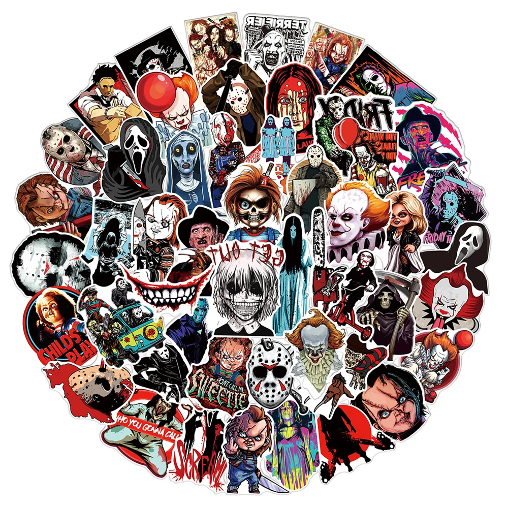 10/30/50PCS Horror Movie Character Graffiti Waterproof Sticker Decoration Creative Trend Refrigerator HelmetGuitarDecalWholesale