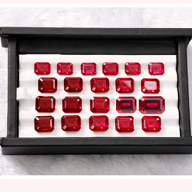 

Premium Ruby Gem Emerald Cut Pass UV Test Ruby Gem Beads for Jewelry Making Ring/Pendant/Collection Stone Mohs Hardness Gem