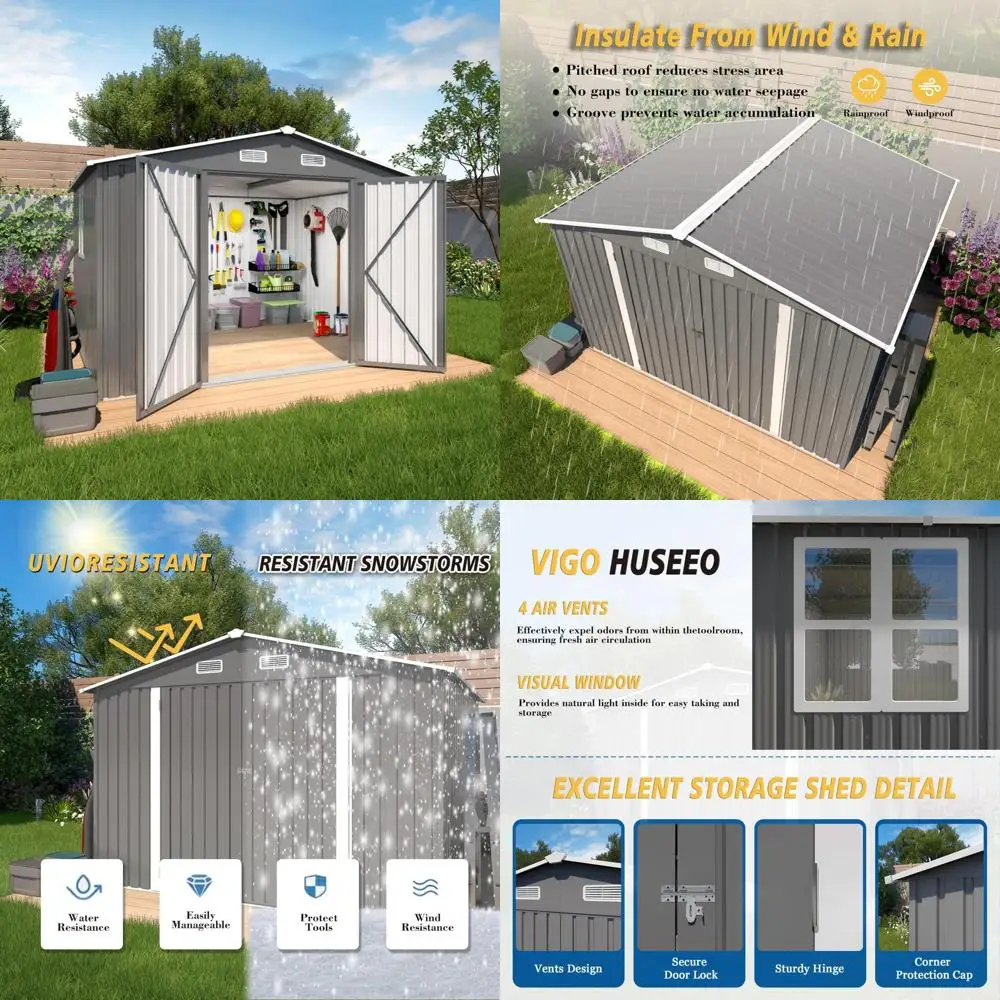 

Наружный сарай из оцинкованной стали — 10x8x6,4 фута, запираемые двери и окна, водонепроницаемое металлическое хранилище для инструментов для сада и гаража