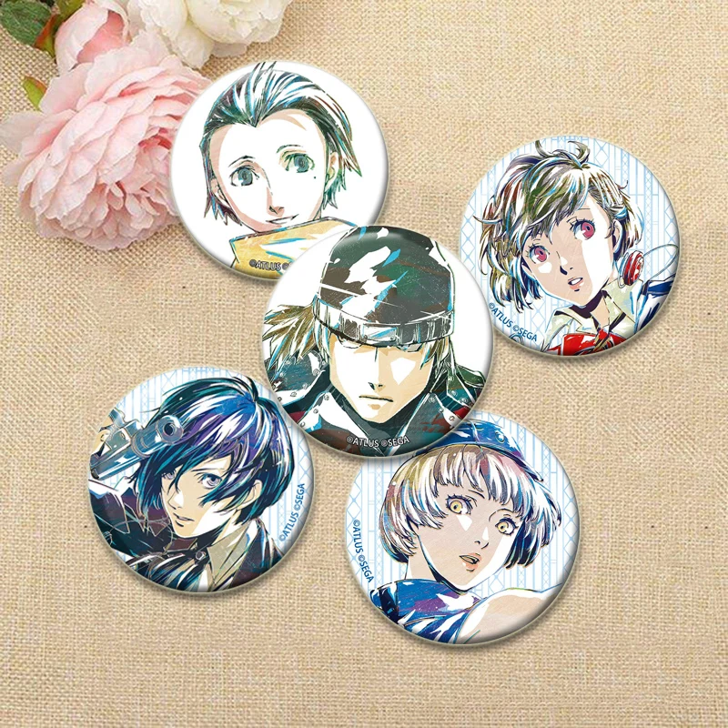 Game Anime Persona 3 Brooches P3 Shin Takeba Megami Yuuki Tensei Makoto Yukari Cartoon Badge Round Pins for Backpack Accessories