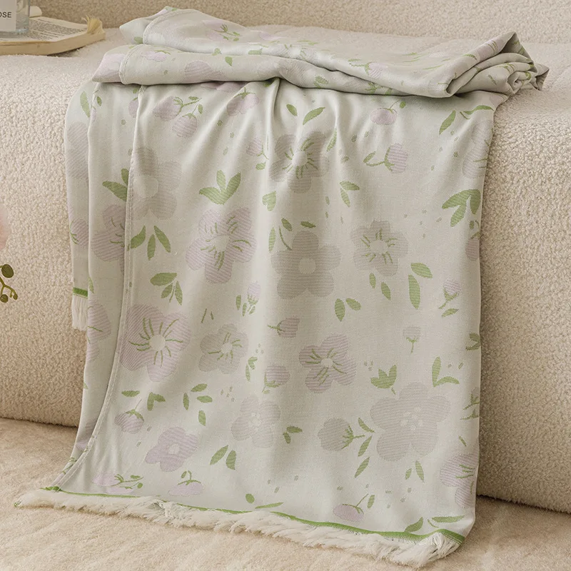 Summer High-End Bamboo Fiber Cool Blankets Cozy Printed Skin-Friendly Towel Quilt for Nap Soft Office Knee Blanket for Travel