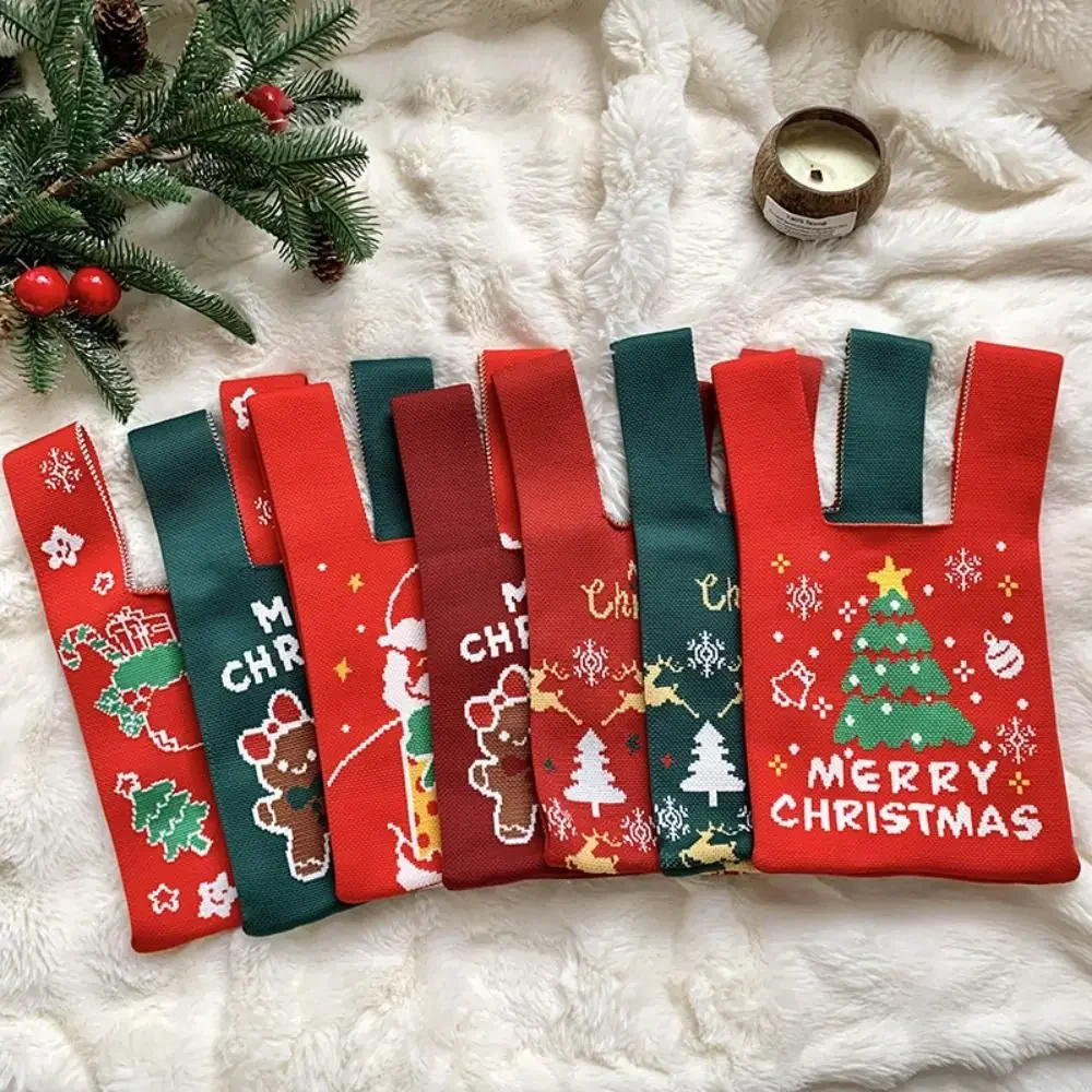 

Christmas Knitted Bag Large Capacity Knitted Handbag Ladies Small Square Bag Gift Bag Christmas Bag Small Shoulder Bag