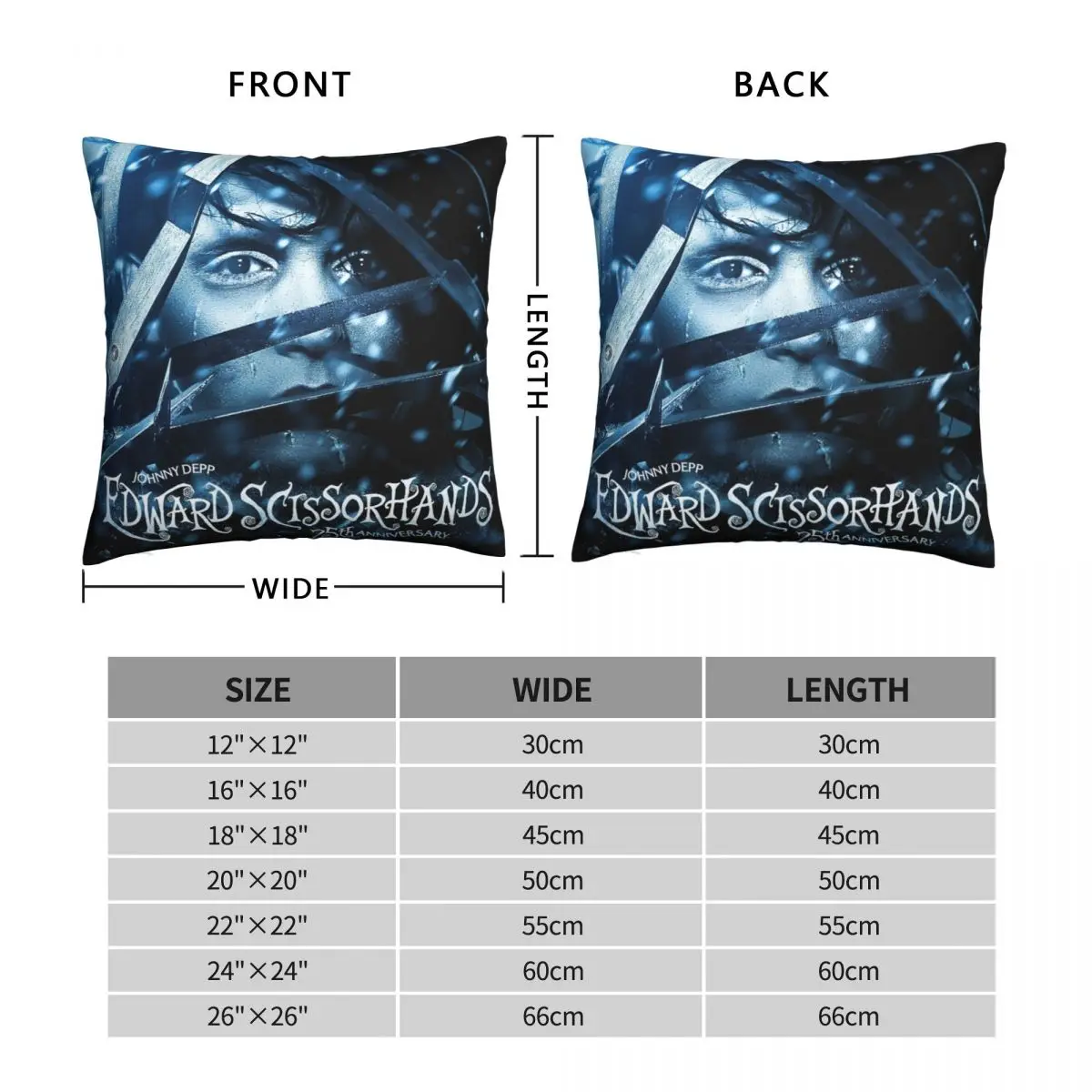 EDWARD SCISSORHANDS Square Pillowcase Polyester Linen Velvet Printed Zip Decor Pillow Case Home Cushion Cover 45x45