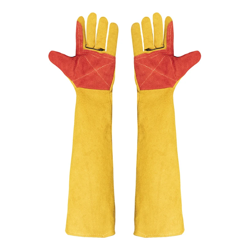 1 Pair Leather Welding Gloves Heat/Fire Resistant Mitts for Oven, Grill, Fireplace, Animal Handling Gloves with 60cm Long Sleeve