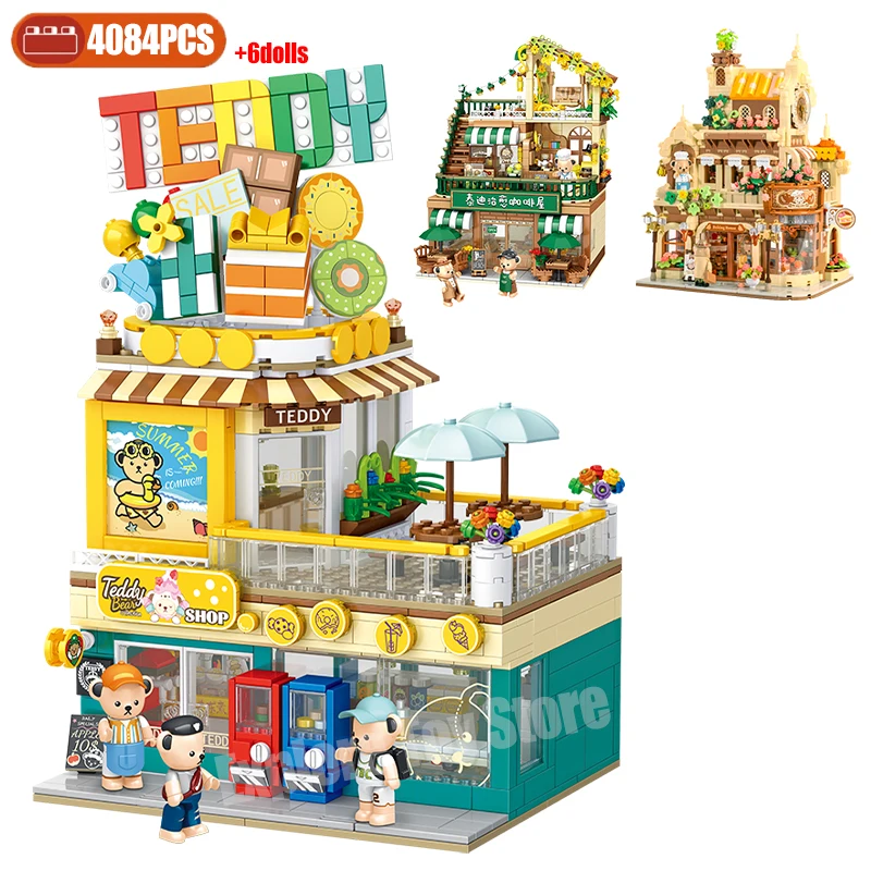 

City Street View Coffee Shop House Building Blocks Moc Delicacy Snack Bakery Convenience Store Toy Bricks Children Birthday Gift