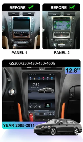 렉서스 GS300 GS350 GS400 GS430 GS460 2005-2011 라디오 멀티미디어 자동차 비디오 플레이어, 스테레오 수직 스크린, 안드로이드 13, 12.1 인치