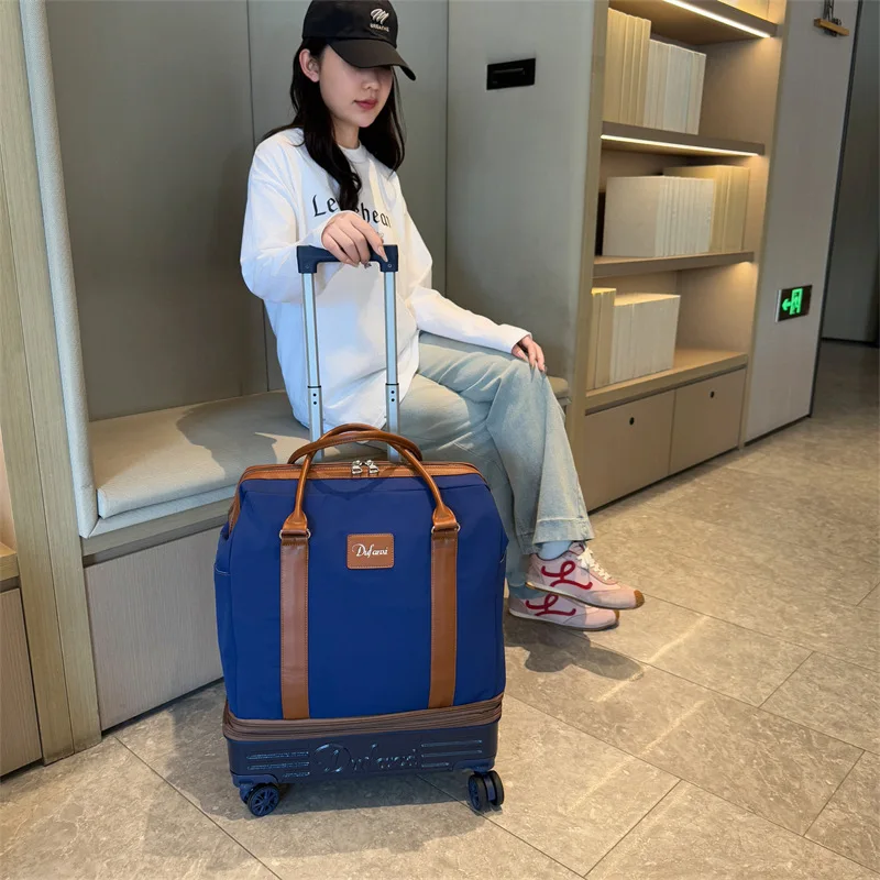 Wheeled Duffel Bag with Telescopic Handle Foldable Lightweight Carry-On Tote Large Capacity Rolling Luggage Backpack Combo