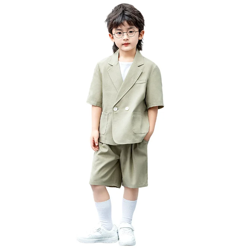 2026 new summer Baby Boys Clothes Set short sleeve Gentleman Top jacket cardigan + Pants Outfits Suit Teenager 2 4 8 10 12 year