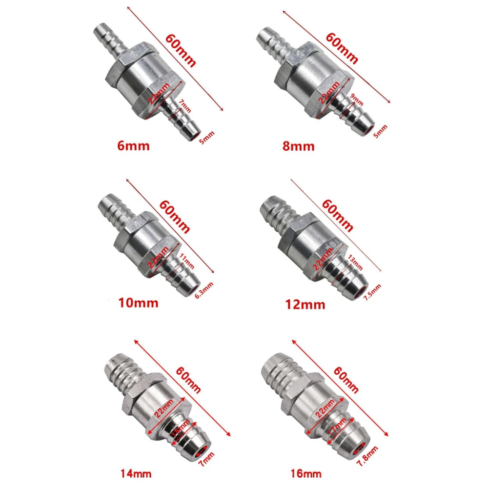 

1Pcs Aluminum Alloy Check Valve 4mm 6mm 8mm 10mm 12mm 14mm 16mm Gasoline Diesel Fuel Pipe Check Valve