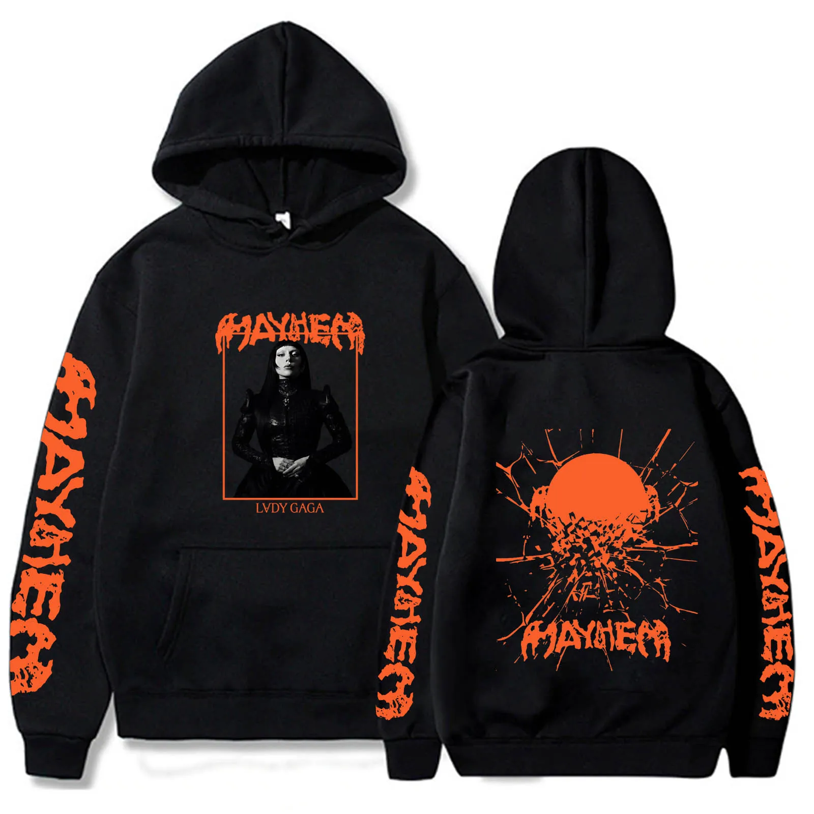 

Shattered Mirror MAYHEM Lady Gaga Hoodie Harajuku Pullover Tops Man Woman Sweatshirt Fans Gift