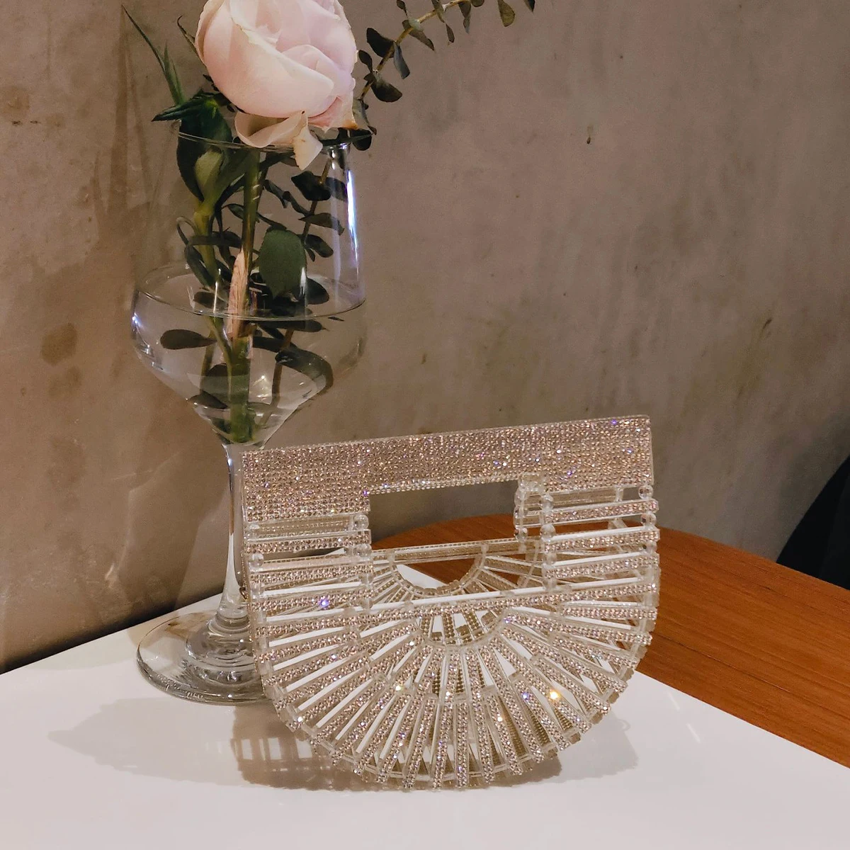 ﻿JIOMAY Half Moon Bag Rhinestone Purse Luxury Designer Handbags Clutch Evening Mini Basket Bling Tote Bag Crystal Wedding Bags