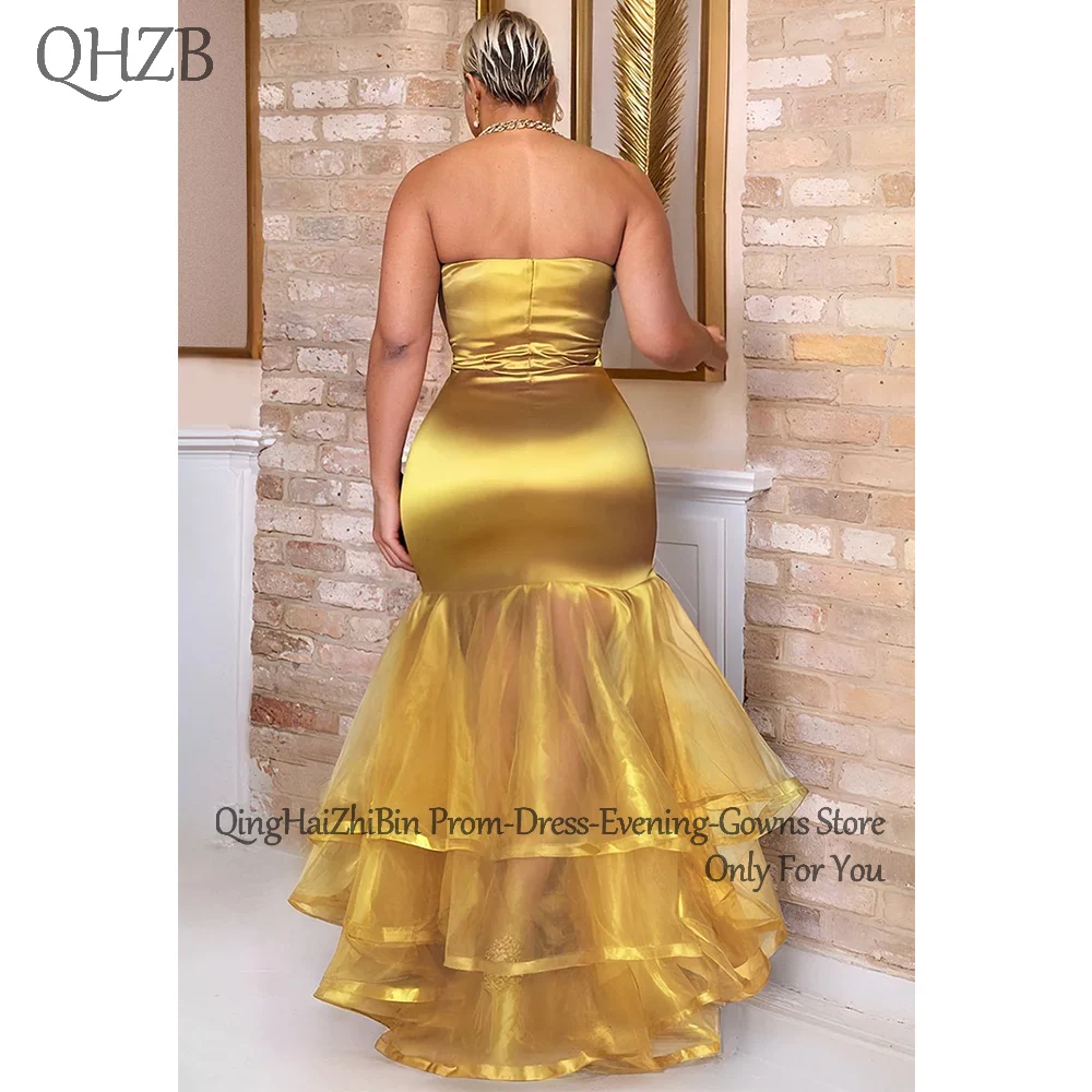 Customized Elegant Long Gold Evening Dresses for Special Occasions Backless Floor-Length Sweep Train Prom Gala Party Dress 2025