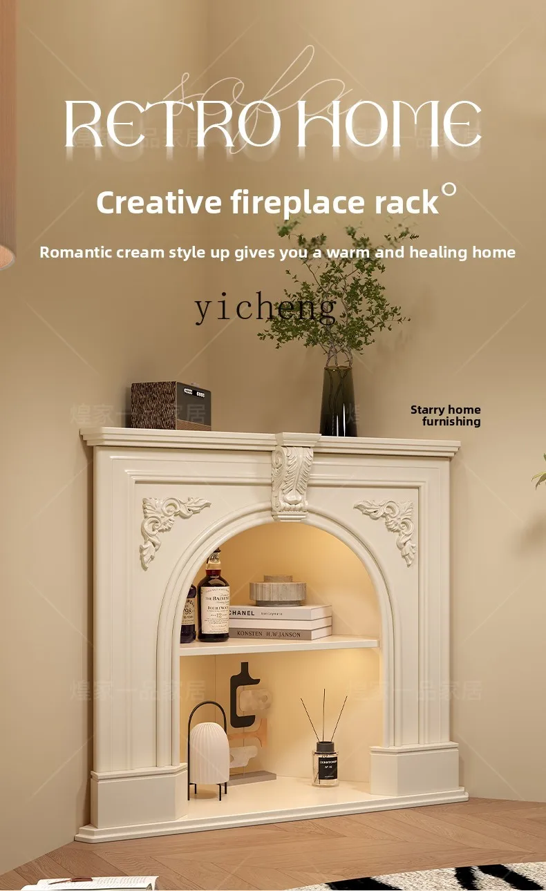 

ZZ solid wood paint triangular fireplace cabinet living room simulation fire decorative cabinet carved fireplace