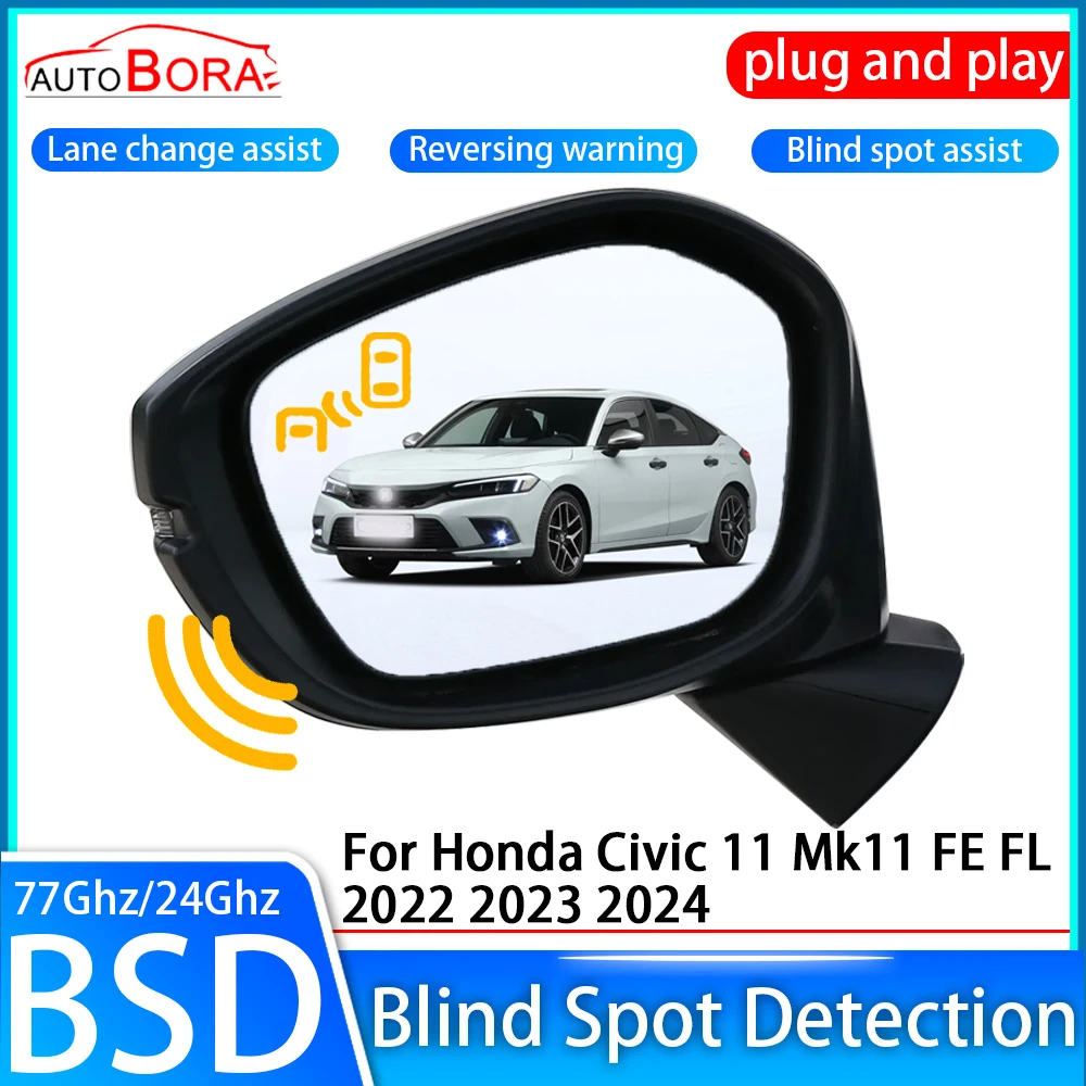 CamZhuX-Car Blind Spot Detection System, BSD, BSA, Sensor BSM, Monitoramento do espelho traseiro para Honda Civic 11, Mk11, FE, FL, 2022 ~ 2024