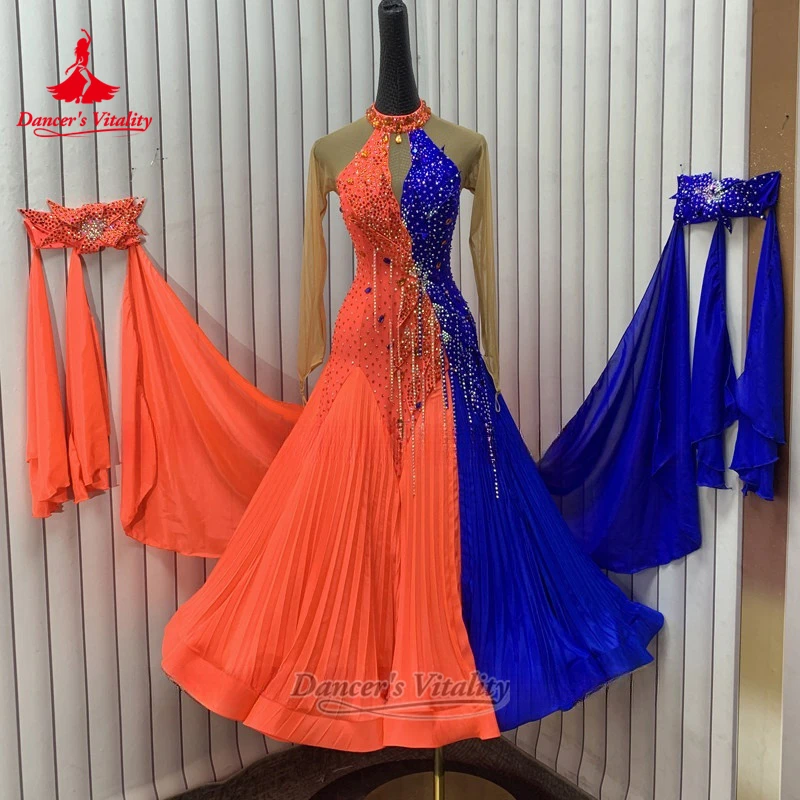 2-tone Matching Social Dance Hight-neck Dresses Customized Adult&Children Waltz Tango Contest&Perform Clothing Dancer's Vitality