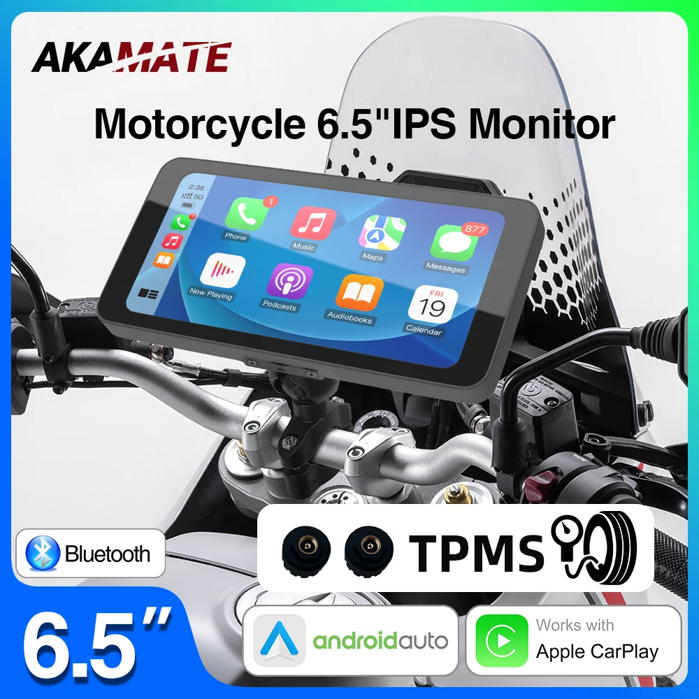 

6,5-дюймовый мотоциклетный монитор, беспроводной CarPlay, Android, GPS-навигационный монитор, водонепроницаемый IPS, Bluetooth, портативный мотоциклетный дисплей
