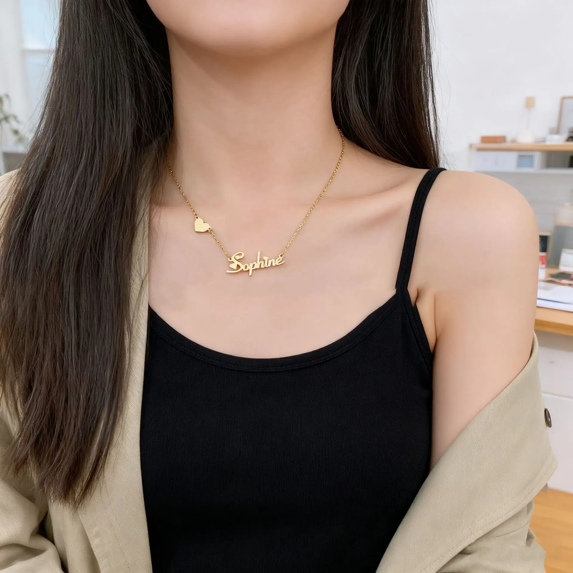 Luxury Personalized Stainless Steel Heart Butterfly Name Necklace Dainty Collarbone Chain Jewelry Gift For Women Girls Daily Use