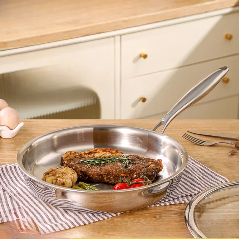 Food Grade Thickened Frying Pan Uncoated Stainless Steel Non Stick Pot Light Oil Low Smoke Cooking Pot Practical Cooking Utensil