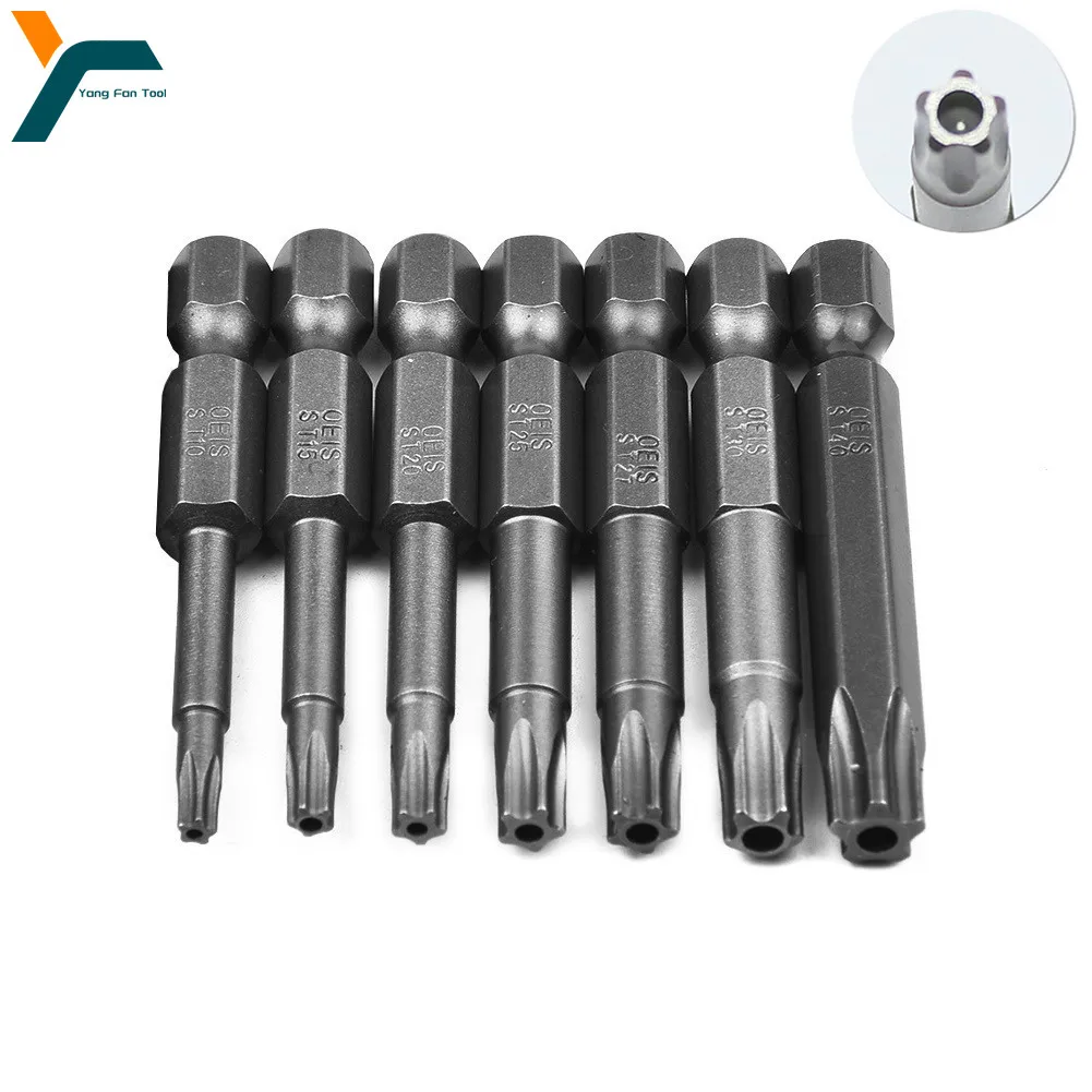 7Pcs Pentacle Star Screwdriver Bit 1/4'' Hex Shank 50mm Magnetic Five Star Head Wrench Socket T10/T15/T20/T25/T27/T30/T40